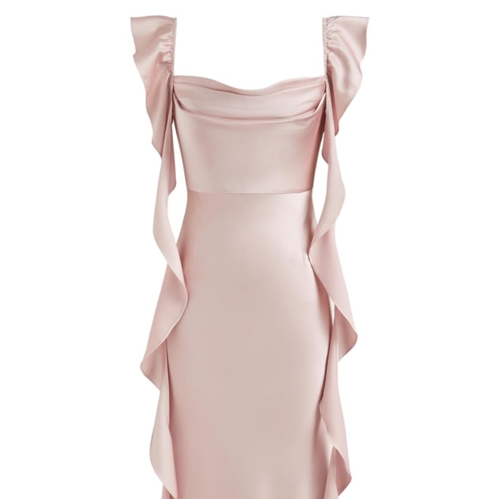 Cider light pink satin ruffle sleeve mermaid dress - Picture 4 of 5